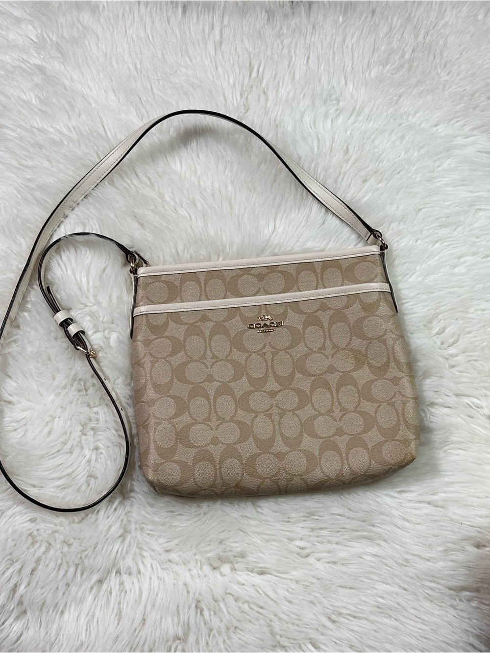 Coach Beige Signature Crossbody with Cream Trim